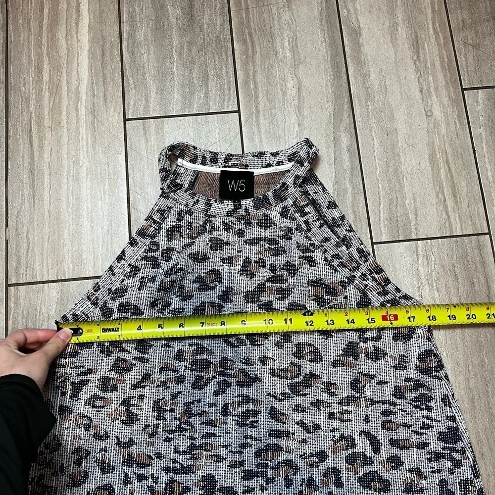 Anthropologie W5 halter tank swing top Sz L gray brown leopard print sleeveless
